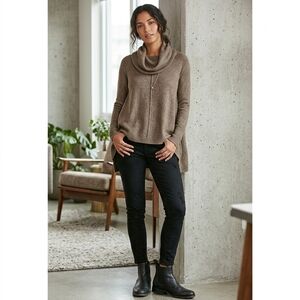 Yet Again Tan Alpaca Blend Cowl Neck Split Sides Sweater Size XS